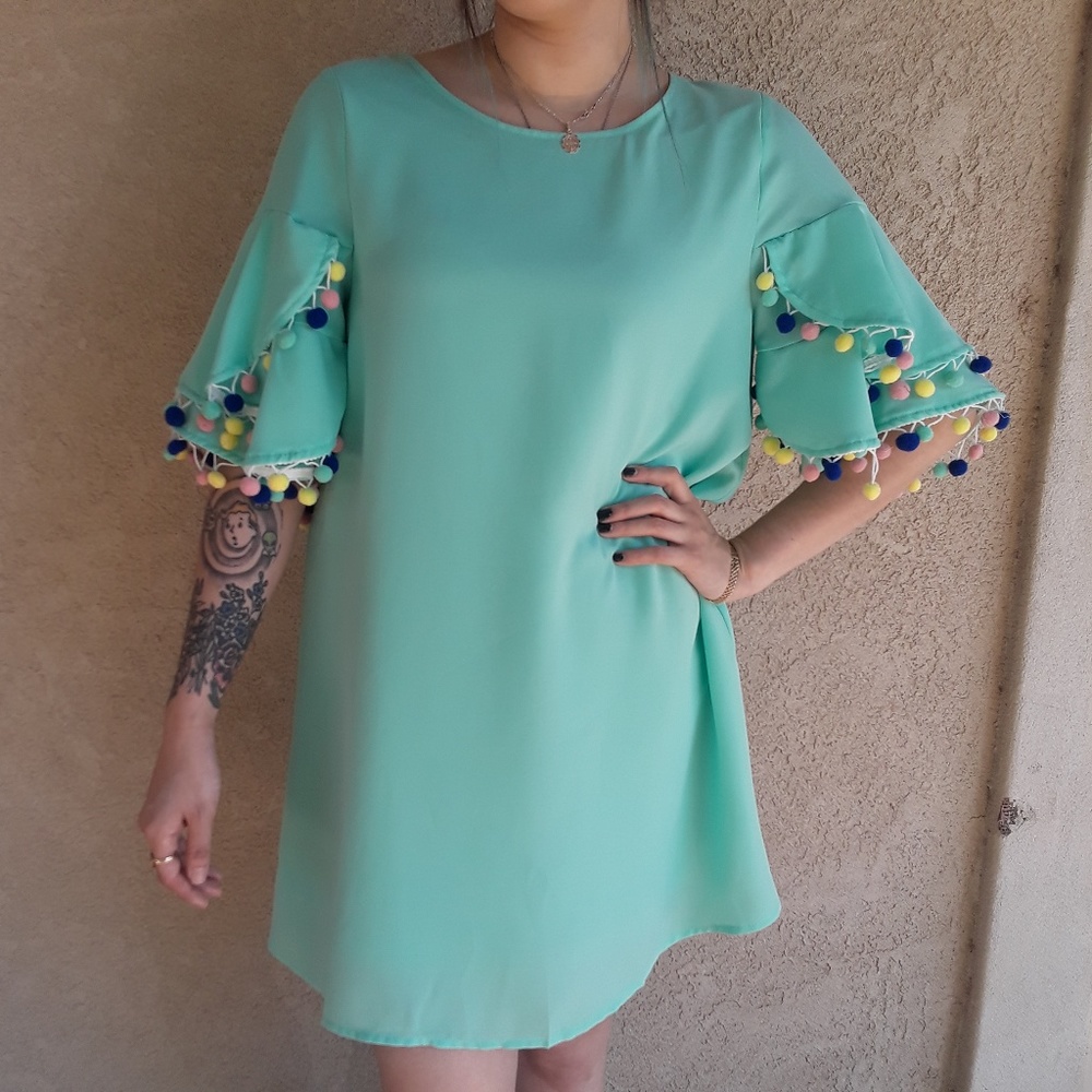 Love Riche mint green layered sleeve dress